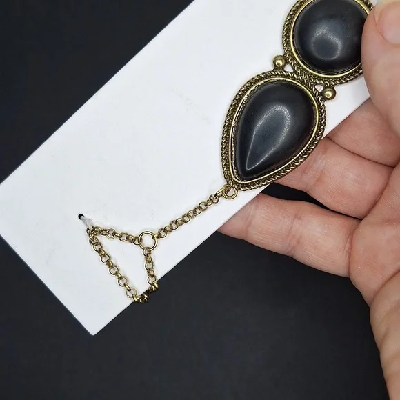 Onyx stone hand chain bracelet ring combination jewelry accessory - Picture 9 of 14